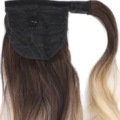 Bağlamalı Dalgalı At Kuyruğu - Kahve / Bal Köpüğü Ombre ve Platin Işıltılı - 4