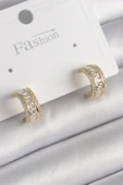 Pirinç Gold Renk Zirkon Taşlı Halka Model Kadın Küpe - TJ-BKP9987 - 1