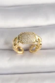 Pirinç Gold Renk Ayarlanabilir Zirkon Taşlı Kadın Yüzük - TJ-BYK3596 - 1