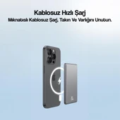 Usams Kablosuz Şarj Mıknatıslı MagSafe Ultra Slim Alüminyum 5000mAh 20W Powerbank CD22002-Mor - 3
