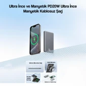 Usams Kablosuz Şarj Mıknatıslı MagSafe Ultra Slim Alüminyum 5000mAh 20W Powerbank CD22002-Mor - 4
