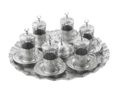 SENA Ab-ı Hayat 27 Parça Gümüş Renkli Yuvarlak Tepsili 6 Kişilik Çay Takımı Kutulu - 1