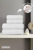 4'lü Beyaz Jelena Havlu Seti %100 Pamuk - 2 Adet El Havlusu 50x90 ve 2 Adet Banyo Havlusu 70x140 - 1