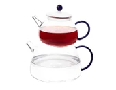 Tantitoni Borosilikat Mavi Kulplu Cam Çaydanlık Takımı 810ml 1870ml - 1