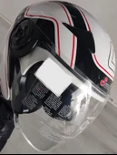 Sway 715 Şeffaf Vizörlü Yarım Motosiklet Scooter Kaskı S Beden Nano Beyaz Siyah Kırmızı Desen - 2