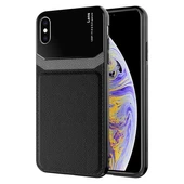 iPhone X Kılıf Şık Deri Görünüklü PC Emiks Premium Kapak Siyah - 1