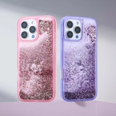 iPhone 16 Pro Max Sıvı Simli Arkası Şeffaf Keto Premium Silikon Kapak Mor - 5