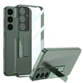 Samsung Galaxy S24 Kılıf Kamera Korumalı Şeffaf Tasarımlı Lego Standlı Kapak Lacivert - 1