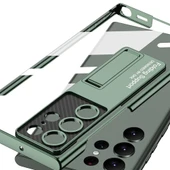 Samsung Galaxy S23 Plus Kılıf Kamera Korumalı Şeffaf Tasarımlı Lego Standlı Kapak Koyu Yeşil - 4