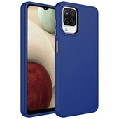 Samsung Galaxy M12 Kılıf Metal Çerçeve ve Buton Tasarımlı Silikon Luna Kapak Lacivert - 1