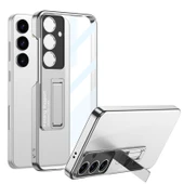 Samsung Galaxy S24 Plus Kılıf Kamera Korumalı Şeffaf Tasarımlı Lego Standlı Kapak Gümüş - 1