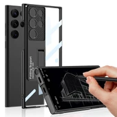 Samsung Galaxy S23 Plus Kılıf Kamera Korumalı Şeffaf Tasarımlı Lego Standlı Kapak Koyu Yeşil - 3