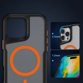 iPhone 15 Pro Max Kılıf Magsafe Özellikli Renkli Kenarlı ve Airbag Şeritli Lamer Kapak Gri - 5