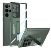 Samsung Galaxy S24 Ultra Kılıf Kamera Korumalı Şeffaf Tasarımlı Lego Standlı Kapak Lacivert - 1