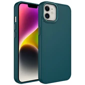 iPhone 12 Kılıf Metal Çerçeve ve Buton Tasarımlı Silikon Luna Kapak Koyu Yeşil - 1