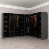 Minar Kale 190 8 Füme Cam Kapaklı 4Ç Köşe Dolap Antrasit Füme Cam thumbnail 3