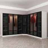 Minar Kale 190 9 Füme Cam Kapaklı 4Ç Köşe Dolap Beyaz Füme Cam thumbnail 3