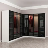 Minar Kale 190 8 Füme Cam Kapaklı 4Ç Köşe Dolap Beyaz Füme Cam thumbnail 2