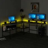 Minar Greta Köşe Masa Set (Led Işıklı) - Dore-Siyah - 6