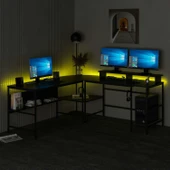 Minar Greta Köşe Masa Set (Led Işıklı) - Mat Siyah - 6