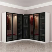 Minar Kale 190 7 Füme Cam Kapaklı 4Ç Köşe Dolap Beyaz Füme Cam thumbnail 1