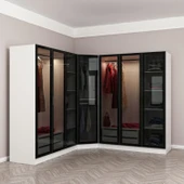 Minar Kale 190 7 Füme Cam Kapaklı 4Ç Köşe Dolap Beyaz Füme Cam thumbnail 2