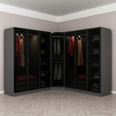 Minar Kale 190 7 Füme Cam Kapaklı 4Ç Köşe Dolap Antrasit Füme Cam thumbnail 3