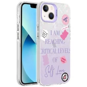iPhone 14 Kılıf Mermer Desenli Marbello Kapak Mor - 1