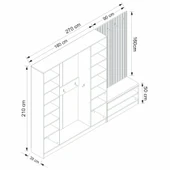Minar Kale Dekor Panel 4 Kpk 2 Bölme Raf Port + Ayakkabılık Minderli Byz Mbrn Çizgili Antr - 8