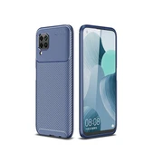 Huawei P40 Lite Kılıf Karbon Desenli Şık Negro Premium Silikon Kapak Lacivert - 1