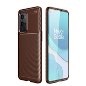 One Plus 9 Pro Kılıf Karbon Desenli Şık Negro Premium Silikon Kapak Kahverengi - 1