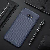 Samsung Galaxy J4 Plus Kılıf Karbon Desenli Şık Negro Premium Silikon Kapak Lacivert - 1