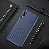 Samsung Galaxy A50 Kılıf Karbon Desenli Şık Negro Premium Silikon Kapak Lacivert - 1