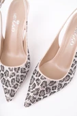 Muggo MİDNİGHT Kadın Sivri Burun Leopar Detaylı Arkası Açık Günlük Klasik Topuklu Abiye Ayakkabı - 11
