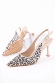 Muggo MİDNİGHT Kadın Sivri Burun Leopar Detaylı Arkası Açık Günlük Klasik Topuklu Abiye Ayakkabı - 8