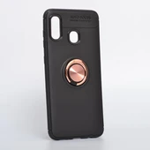 Samsung Galaxy A30 Ultra Koruma Sağlayan Stant Özellikli Yüzüklü Ravel Silikon Kılıf Siyah Rose - 1