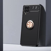 Samsung Galaxy M12 Ultra Koruma Sağlayan Stant Özellikli Yüzüklü Ravel Silikon Kılıf Siyah Rose - 1