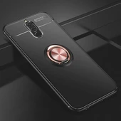Huawei Mate 10 Lite Ultra Koruma Sağlayan Stant Özellikli Yüzüklü Ravel Silikon Kılıf Siyah Rose - 1
