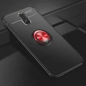 Huawei Mate 10 Lite Ultra Koruma Sağlayan Stant Özellikli Yüzüklü Ravel Silikon Kılıf Siyah Kırmızı - 1