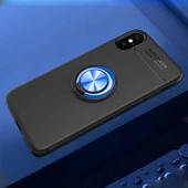 iPhone X Ultra Koruma Sağlayan Stant Özellikli Yüzüklü Ravel Silikon Kılıf Siyah Mavi - 1
