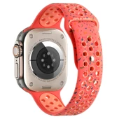 TechnoGuru  Apple Watch 38mm Delikli Suya Dayanıklı Silikon Kordon KRD02  Turuncu - 1