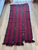 103x205 cm Kırmızı Siyah Çizgili Türk Kilimi, El Dokuması Püsküllü Dekoratif Kilim, Vintage Sevenlere Özel - 8