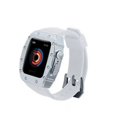TechnoGuru  ​​​Apple Watch 44mm Metal Gövdeli Pu Deri Kordon KRD65  Beyaz Gümüş - 1