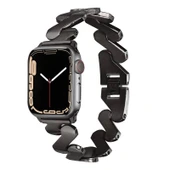 TechnoGuru  ​​​Apple Watch 7 45mm Kordon Aç Kapak Klipsli Şık Metal KRD80  Siyah - 1