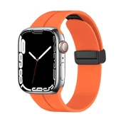 TechnoGuru  Apple Watch 44mm Kordon Metal Tokalı Esnek Silikon KRD84  Turuncu - 1