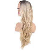 Uzun Su Dalgası Fiber Sentetik Peruk - Kumral / Bal Köpüğü Ombre ve Platin Röfleli - 3