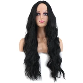 Uzun Su Dalgası Fiber Sentetik Peruk - Siyah thumbnail 4