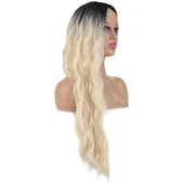 Uzun Su Dalgası Fiber Sentetik Peruk - Kahve / Platin Ombre thumbnail 3