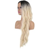 Uzun Su Dalgası Fiber Sentetik Peruk - Kahve / Platin Ombre thumbnail 2