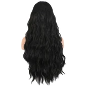 Uzun Su Dalgası Fiber Sentetik Peruk - Koyu Kahve thumbnail 4